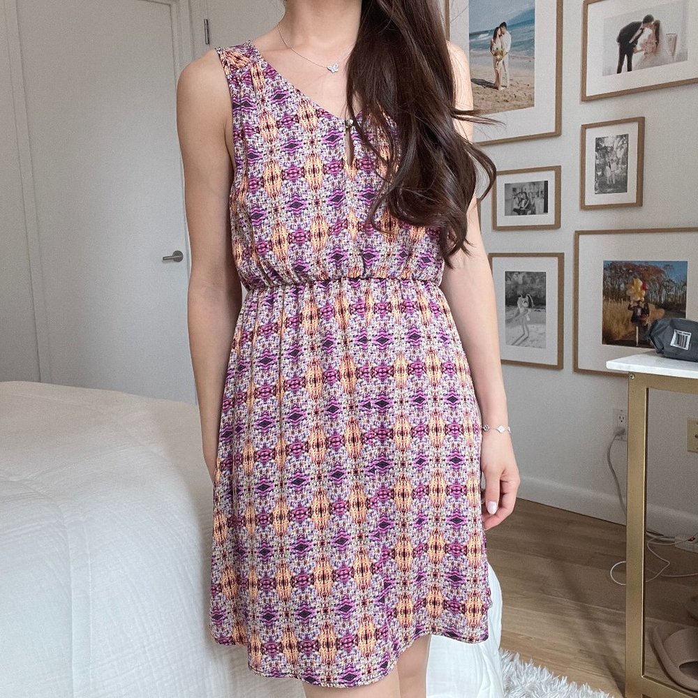 Everly Pink Pattern V Neck Short Dress Size S